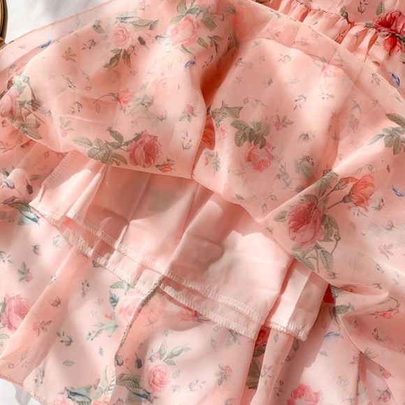 Lacuna- Balloon Sleeve Floral Print Chiffon Dress - Picture 3 of 8